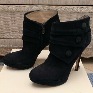 JOAN & DAVID Black Suede Platform Booties Zip Closure Stiletto Heels size 6.5